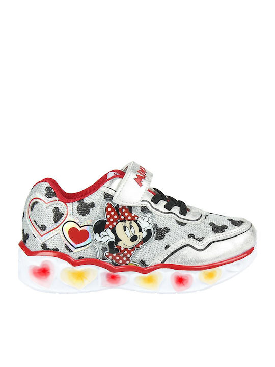 Kinder Sneakers mit Klettverschluss & Lichtern Silber