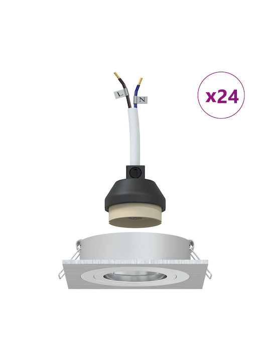 vidaXL Square Metallic Ceiling Spot with Built-in LED and Warm White Light Silver 9.1x9.1cm