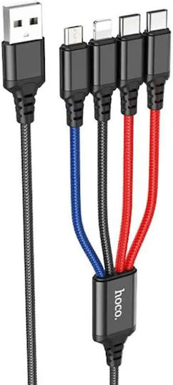 Hoco Braided USB to Type-C / Lightning / micro USB Cable 2A Μαύρο 1m (111445)