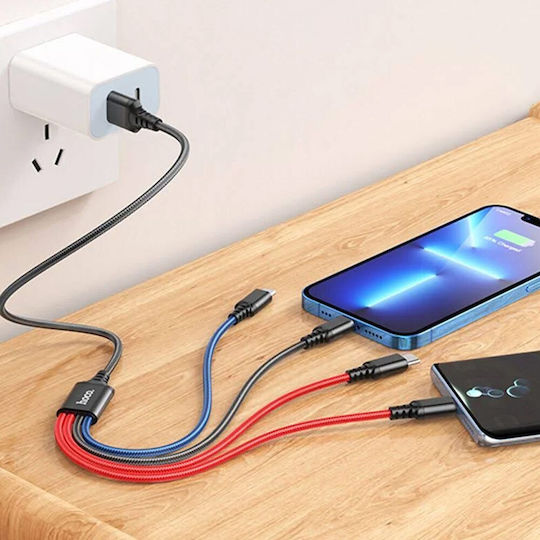 Hoco Braided USB to Type-C / Lightning / micro USB Cable 2A Μαύρο 1m (111445)