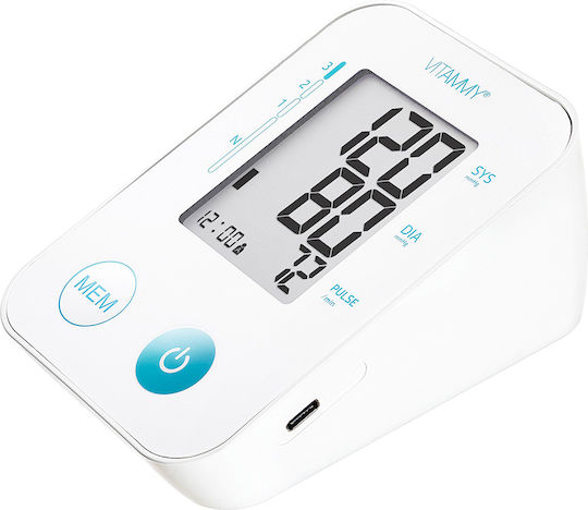 Vitammy Next Basic Tensiometru Electronic de Braț Port USB Măsurare în Timpul Umflării Manșetei Detectare Aritmie Detectare Mișcare Corporală Memorie 2 Utilizatori Dimensiune Manșetă 22-40 Cm Alb