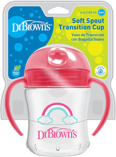 Dr. Brown's Παιδικό Ποτηράκι με Λαβές και Καλαμάκι από Πλαστικό Ροζ 270ml για 6m+