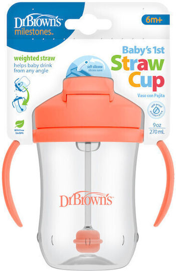 Dr. Brown's Baby Cup with Handles and Straw made of Plastic Orange 270ml for 6m+m+