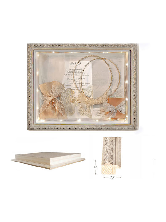 Illuminated Wedding Crown Case White-Gold Frame 30x40 cm 4 cm Depth Glass