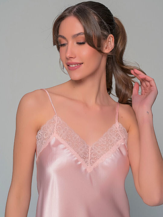Milena by Paris Καλοκαιρινή Γυναικεία Σατέν Μπλούζα Πιτζάμας Σομόν