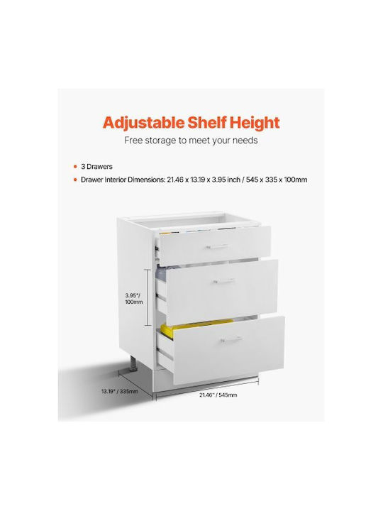 Vevor Small Storage Furniture Shaker Base Cabinet 24 Inches Width X 19 Inches Depth X 32 Inches Height Ready To Assemble 3 Drawers