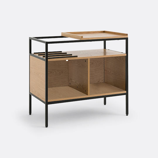 Vinyl-Schallplattenmöbel Eichenholz Metall H87 B47xT87cm