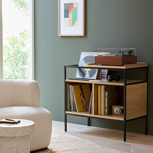 Vinyl-Schallplattenmöbel Eichenholz Metall H87 B47xT87cm