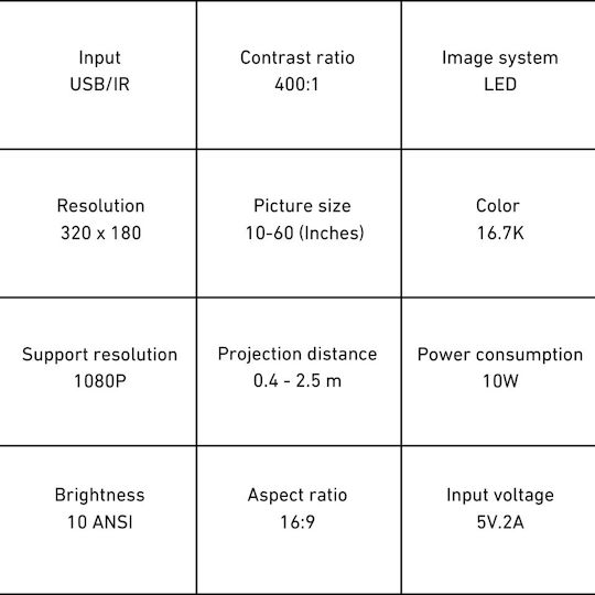 Mikamax Picco Mini Projector LCD Λάμπας LED με Ενσωματωμένα Ηχεία
