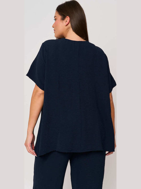 Women's Blouse Short Sleeve Blue
