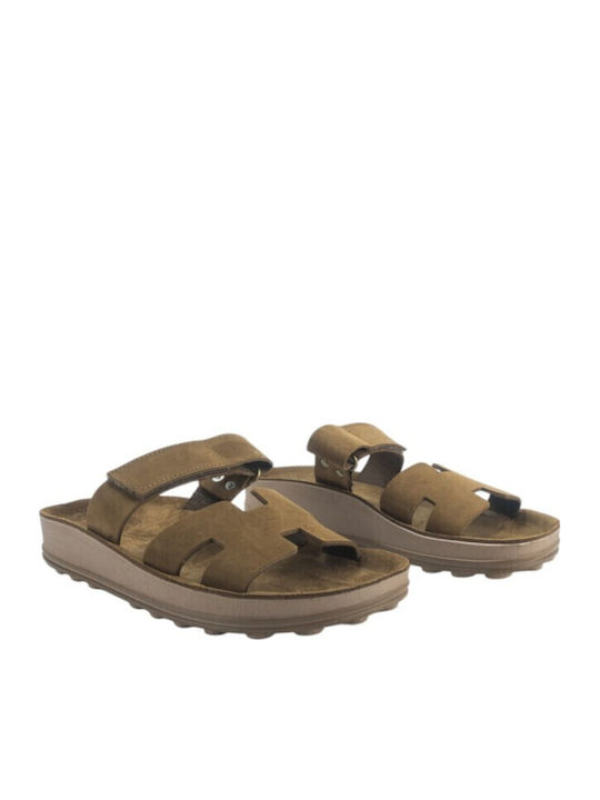 Leather Women's Flat Sandals Anatomic in Khaki Color