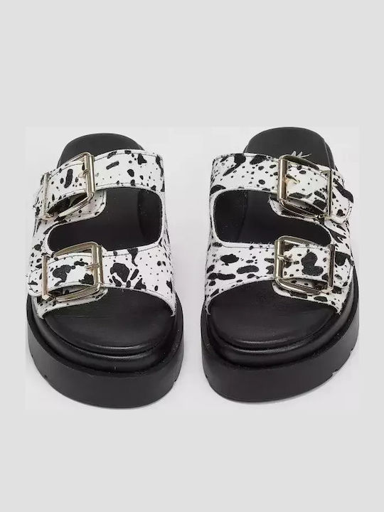 Leather Women's Flat Sandals Flatforms Black/White
