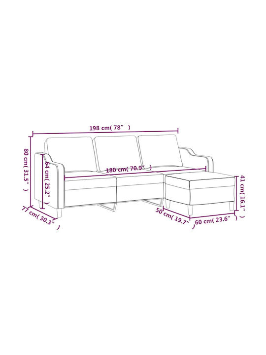 Dreisitzer Sofa Beige 198x77x80cm