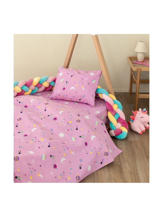 Palamaiki Poppet Комплект Бебешки Чаршафи За Количка Фланелени с Ластик Розов 70x140бр