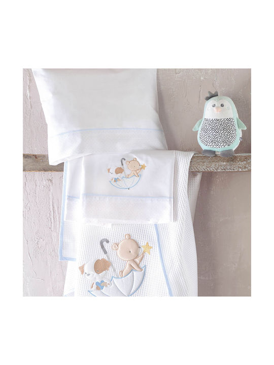 Rythmos Umbrella Flight Baby Sheets Set Crib Flannel Sky Blue Light Blue 100x160cm 3pcs