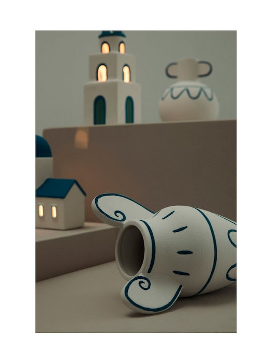 Bizzotto Greek Porcelain Amphora White Blue 15.7x10.5x20.3
