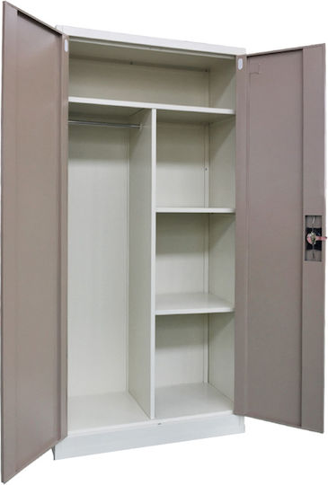 Double Door Wardrobe Metallic Galvanized with Divider & 3 Shelves Without Legs 70x40x171cm