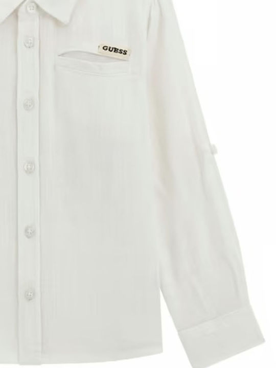 Kids Shirt Long Sleeve Linen White
