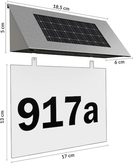 Deuba Lampă Solară Numărul casei cu Senzor de Mișcare și Fotocelulă 19cmx18.5cmx6cmcm