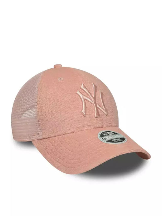 New Era New York Yankees дамска шапка от плат в пастелно розово 9forty Trucker с регулируема каишка