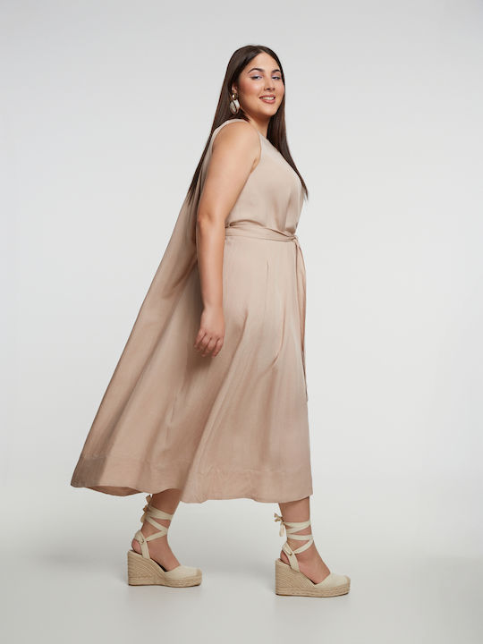 Rochie De Vară Midi Pentru Nuntă Botez Bej