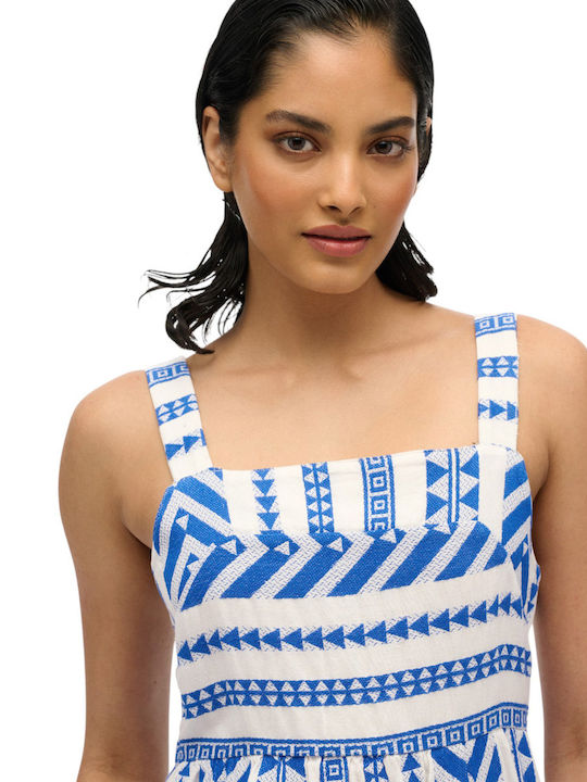 Sommer Midi Damenkleid Weiß/Blau