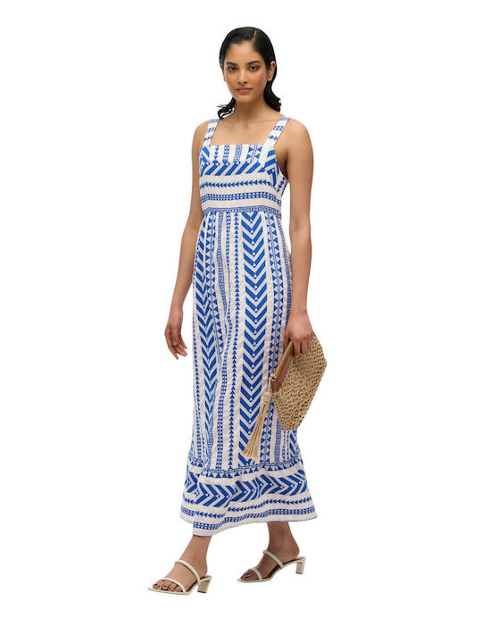 Sommer Midi Damenkleid Weiß/Blau