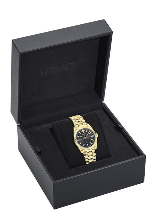 Versace Ceas Bărbați cu Baterie și Brățară Din Metal Aurie