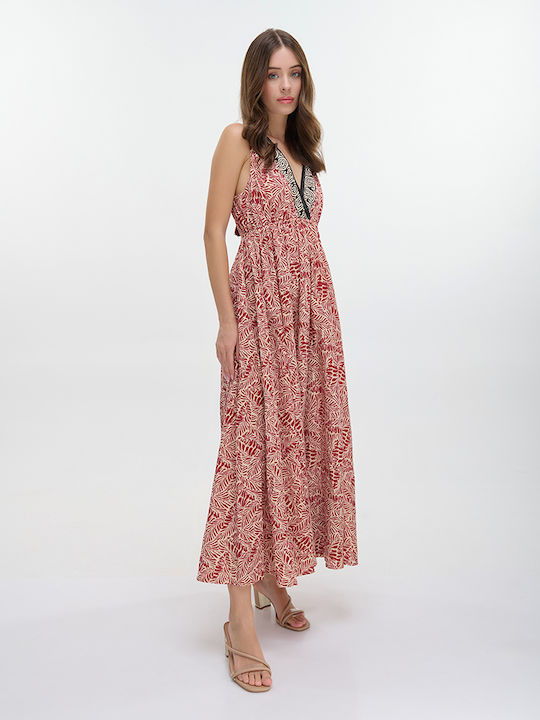 Summer Midi Dress Red Beige