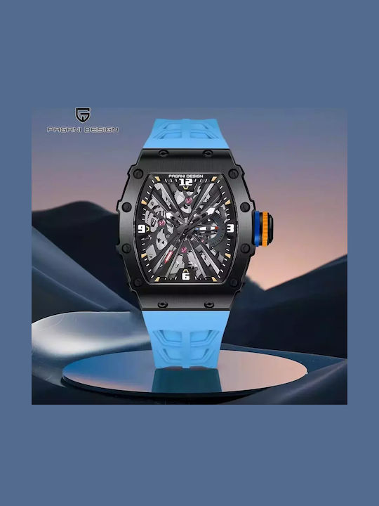 Pagani Design Herrenuhr Chronograph Batterie mit Blau Metallarmband