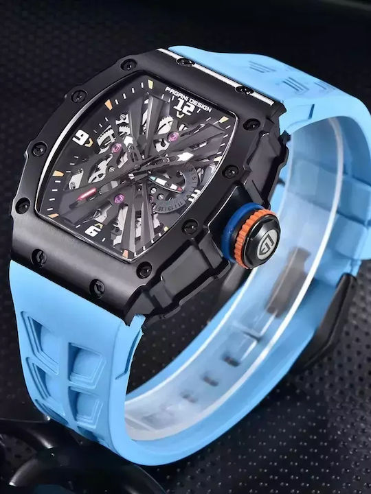Pagani Design Herrenuhr Chronograph Batterie mit Blau Metallarmband