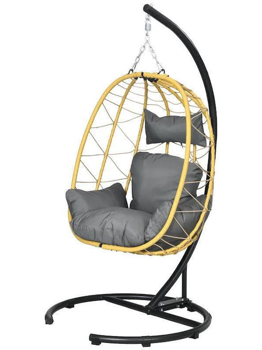 Κούνια Πολυθρόνα με Βάση και Μαξιλάρι Rattan Μαύρη Αντοχής έως 150kg