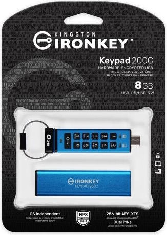 Kingston IronKey Keypad 200C 8GB USB 3.2 Stick with connection USB-C Blue