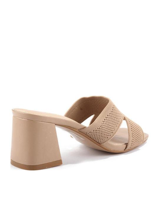 Mules mit Hoch Absatz in Beige Farbe