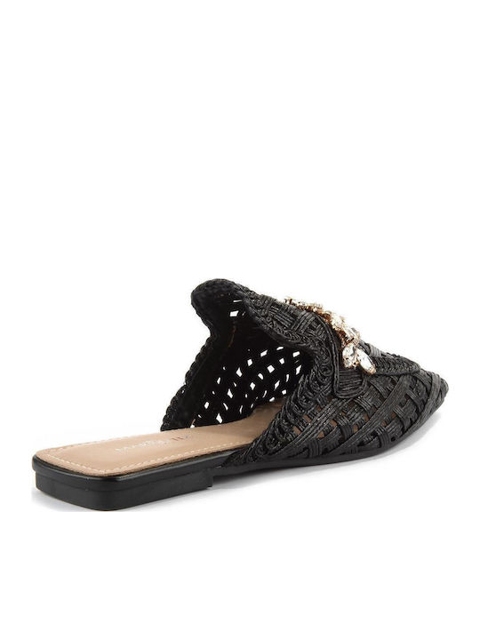 Flat Δερμάτινα Mules σε Μαύρο Χρώμα