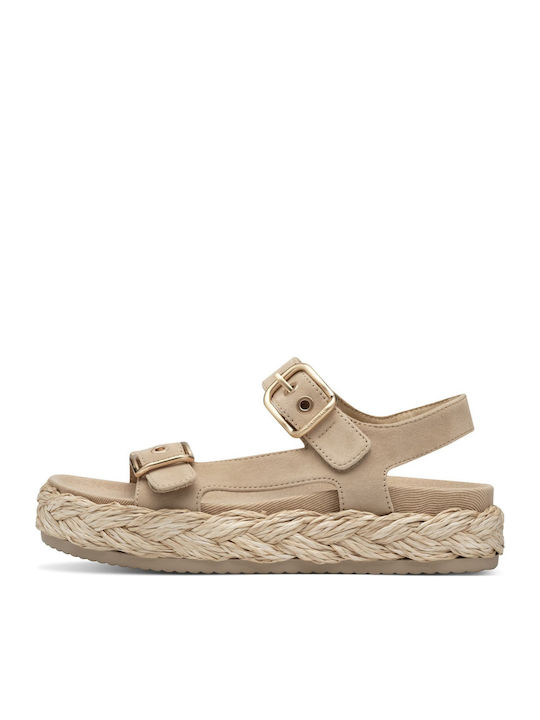 Leather Women's Flat Sandals Beige