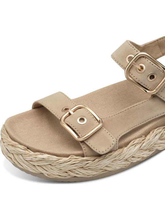 Leather Women's Flat Sandals Beige