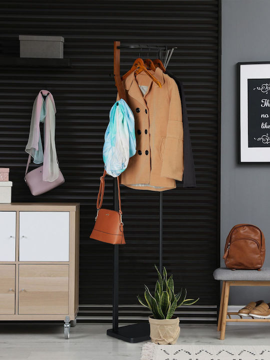 Steel Walnut Wood Hate Support 3 Hooks Dimensions 173 X 30 X 25 Cm Black Brown Relaxdays