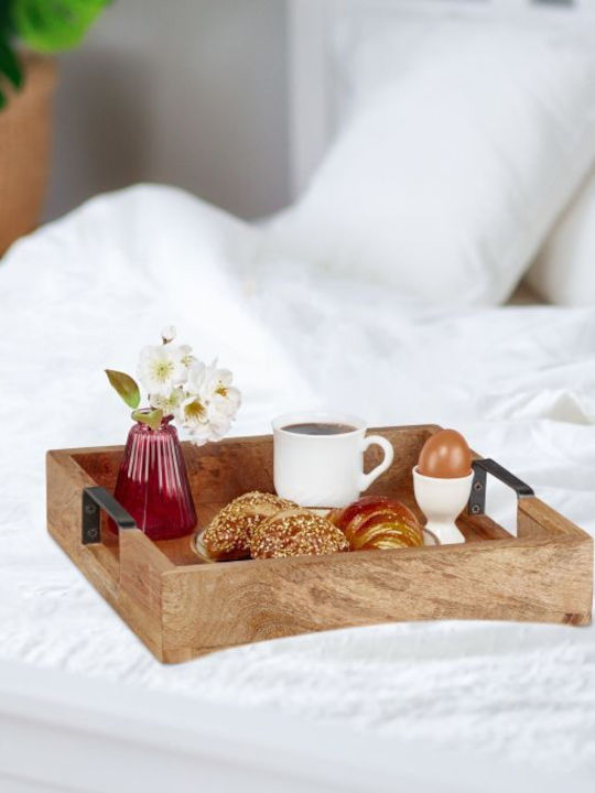Relaxdays Wooden Rectangular Serving Tray with Handles in Beige Color 35x35x35cm 10047410 1pcs