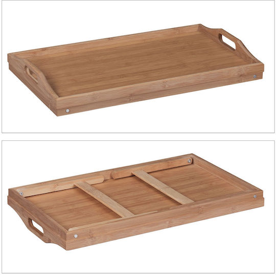 Relaxdays Bambus Dreptunghiular Tavă de Servire din Bamboo cu Mânere în Culoare Bej 25x60x30cm 10039325 1buc