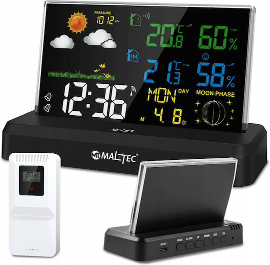 Wireless Weather Station Maltec Daily2000m Internal Temperature Range -9.9°C To 50°C Barometer Humidity Range 20% To 95% Sensor Included Black