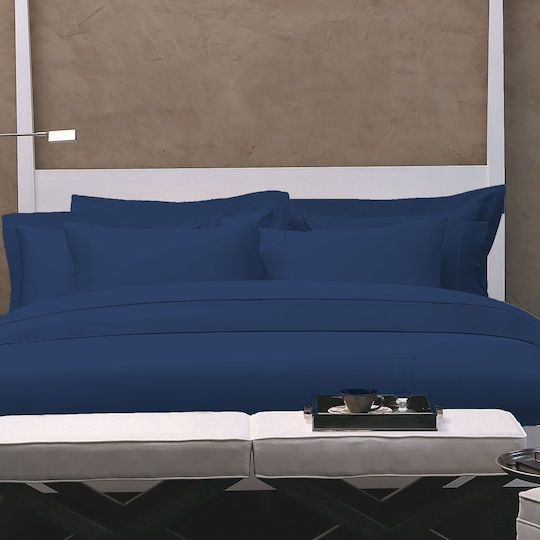 Valeron Set Husă de Pilotă Bumbac Dublă cu 5 Fețe de Pernă & 1 Cearsaf 200x220 Albastru marin