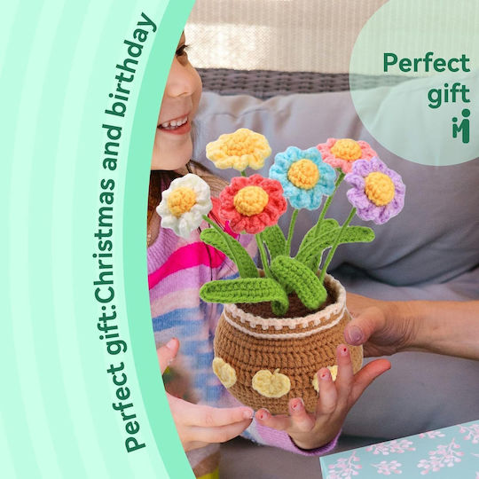 Complete Diy Crochet Set Beginners Advanced Accessories Yarn Tools Instructions Included Decorative Model Handmade Flower Pot Daisies Multicolor Brown