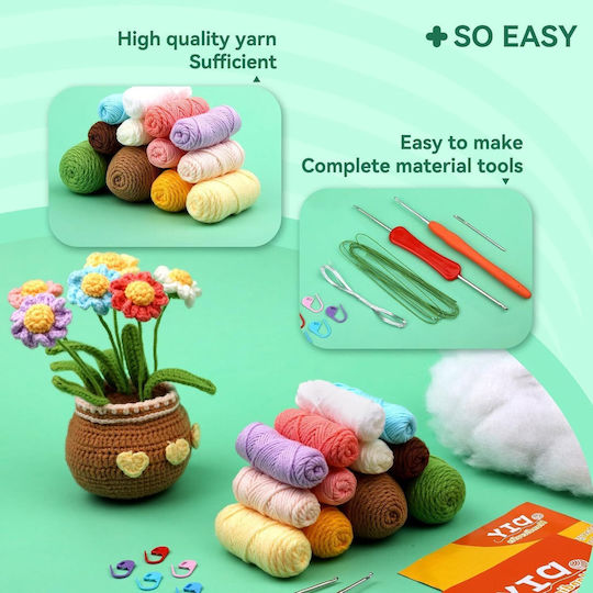 Complete Diy Crochet Set Beginners Advanced Accessories Yarn Tools Instructions Included Decorative Model Handmade Flower Pot Daisies Multicolor Brown