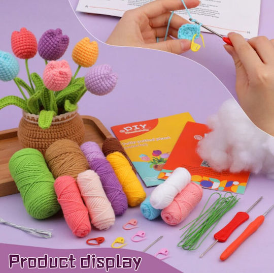 Set Complet de Croșetat DIY pentru Începători și Avansați Accesorii Fir Incluse Instrucțiuni Model Decorativ Ghiveci de Flori Lalele Multicolor