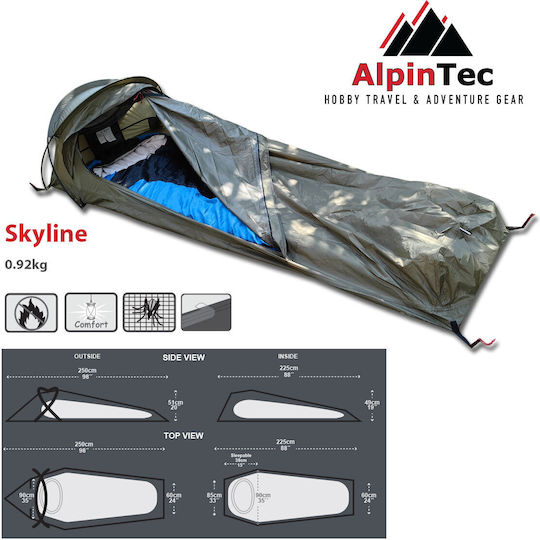 AlpinPro Bivvy Bag Skyline Winter Camping Tent Khaki for 1 Person Waterproof 8000mm 250x60x49cm