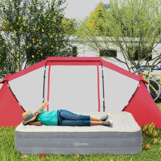 Saltea de camping gonflabilă cu pompă electrică integrată 220-240 V PVC gri bej 203x92x46 cm