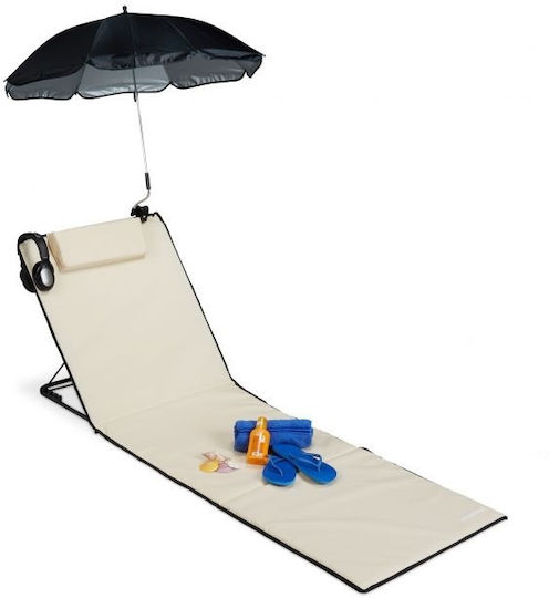 Șezlong Pliabil de Plajă Relaxdays Picioare Umbrelă Bej 6 x 60 x 197 cm