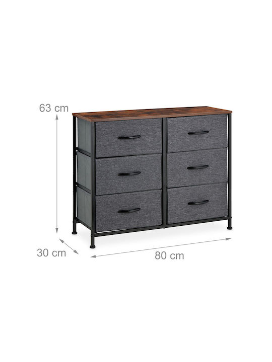 Sertar de depozitare din metal și material textil cu 6 sertare L80xW30xH63buc