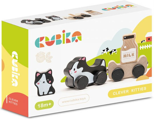 Cubika Push Along Wise Cat Milk Toy made of Wood for 18++ Months